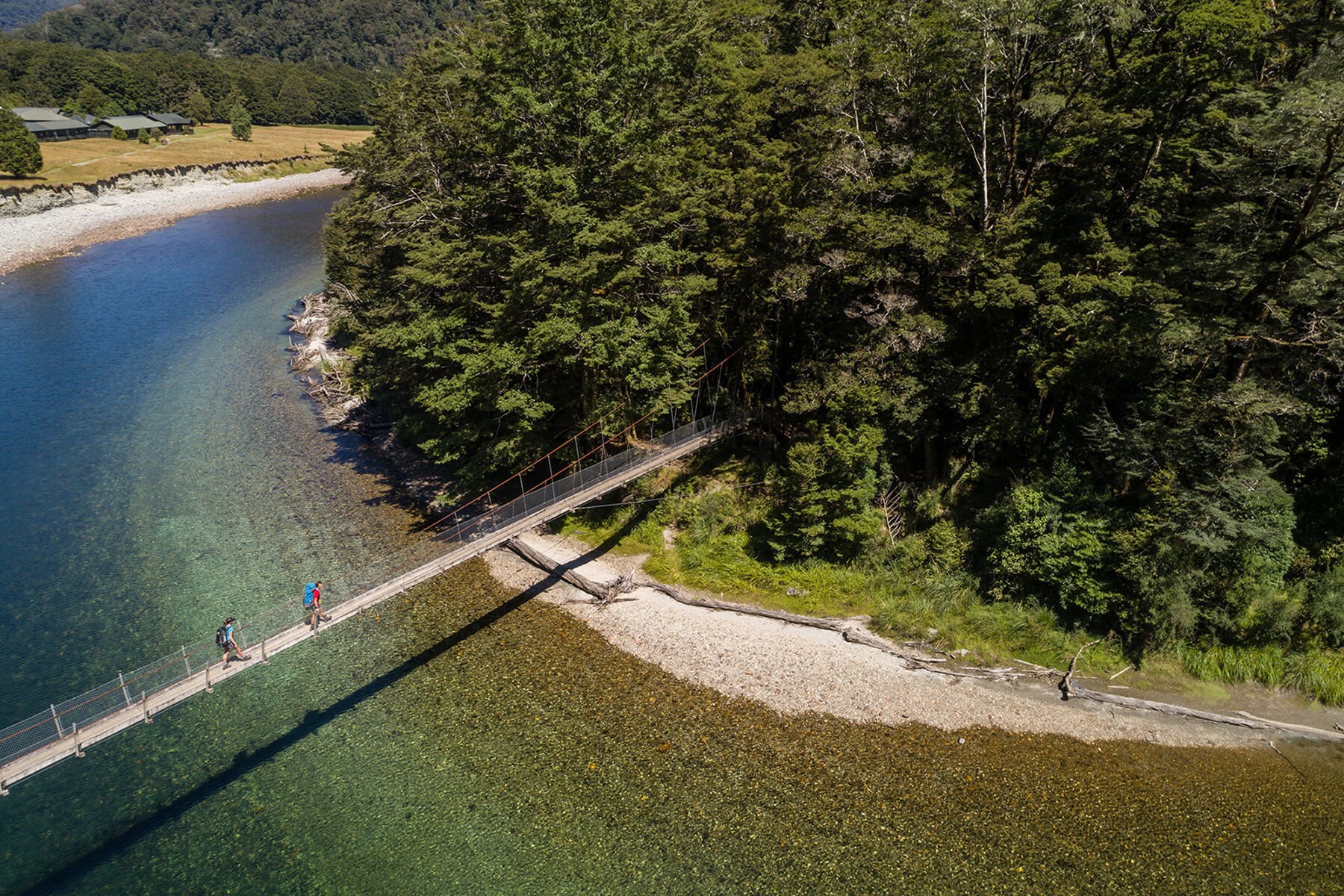 aerial view of Clinton river bridge on Milford Track guided walk