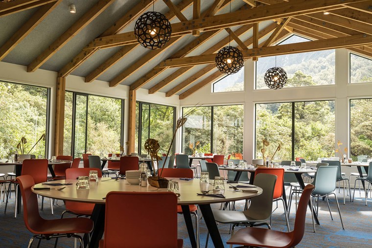 Dining room at Quintin Lodge on the Milford Track guided walk